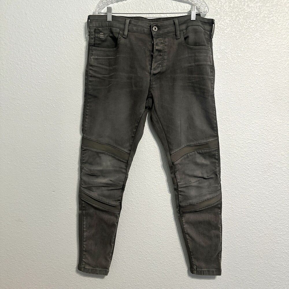 G-Star Raw Motac 3D Slim Grey Jeans Size 36 Button Fly Ribbed Moto Panels